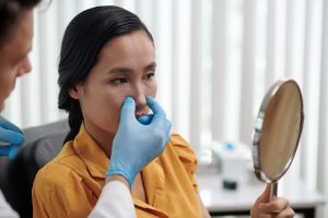 Patient Looking at Her New Nose